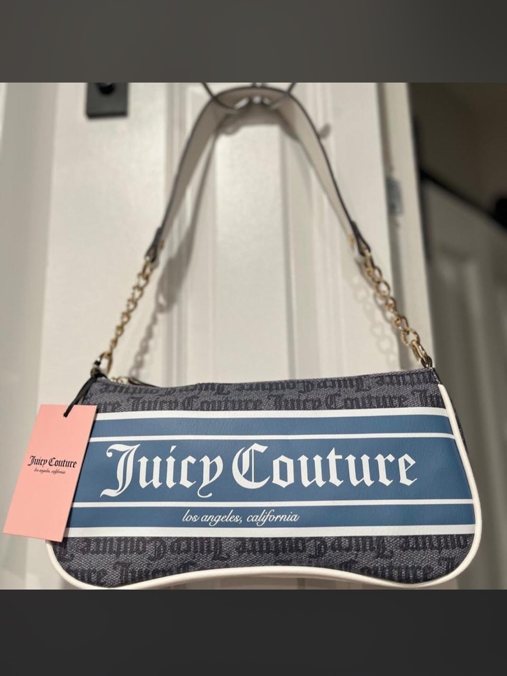 Juicy Couture Navy and White Logo Shoulder Bag